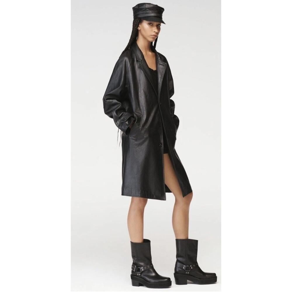 NWT Zara x Steven Meisel Black Real Leather Oversized Trench Coat Small